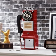 Ryan Bros. American Retro 1950s Payphone with Coin Bank Wall-Mount Corded Phone (Red)