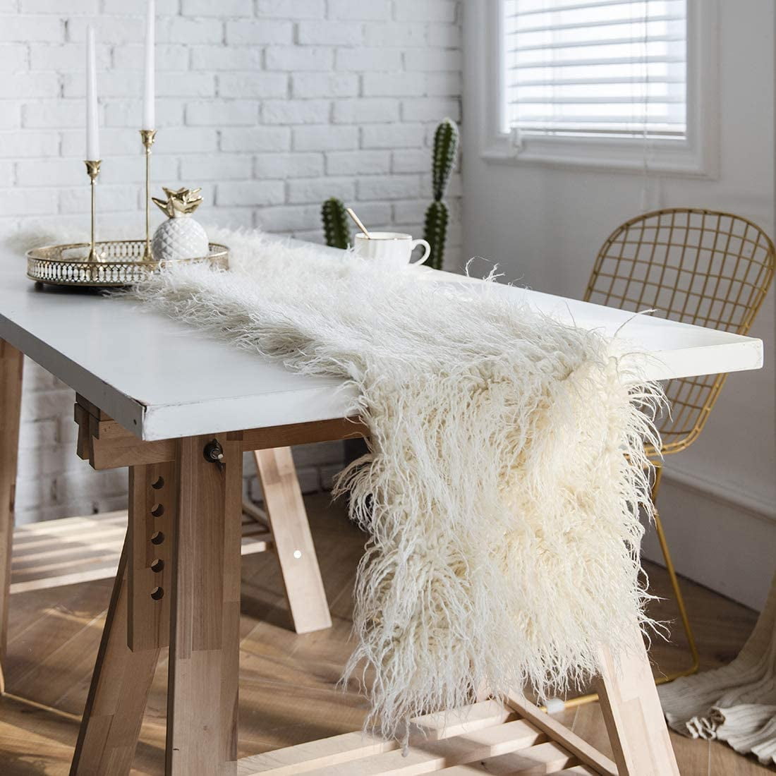 Luxury Faux Fur Table Runner Modern Ultra Soft Long Plush Shaggy Table