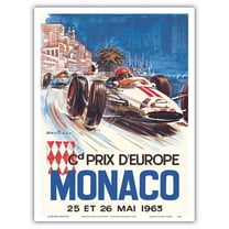 Monaco Grand Prix Europe (Gd Prix D’Europe) - Formula One F1 - Vintage Car Racing Poster by Michel Beligond c.1963 - Master Art Print (Unframed) 9in x 12in