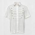 thumbnail image 4 of YLSDY Men's Military Style Linen-Blend Shirt, Double Breasted Gold Buttons, Short Sleeve Button-Down Casual Top White S, 4 of 5