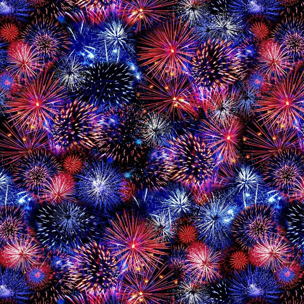 3 YDS Cotton Fabric Jersey Knit Fireworks Print 4th of July Craft ...