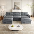 thumbnail image 4 of Modern Corduroy Fabric 3-Seater Couch 220×80×75cm with Moveable Footrest and U-Shaped Design, 4 of 13
