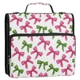 thumbnail image 2 of Water-Resistant 3-Ring Binder Organizer with Multiple Pockets Zipper Binder Bag for Office Pink Bows and Green Ribbons, 2 of 8