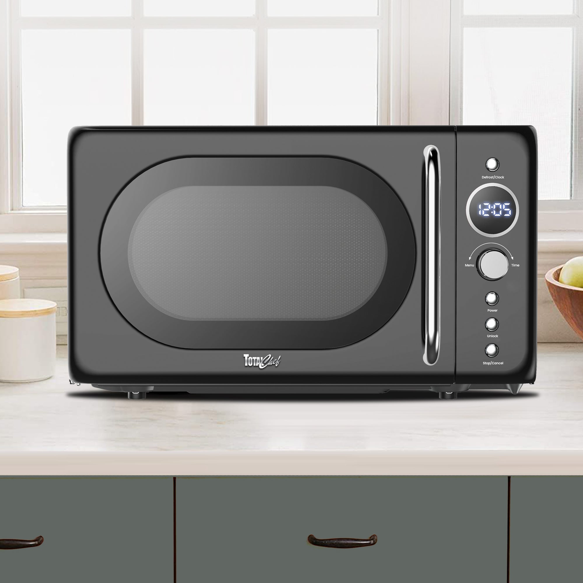 Total Chef Retro Microwave Oven, 0.7 Cu Ft, 8 Pre-Sets, 700W, Black