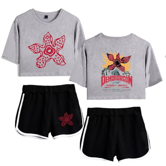 Eddie Munson The Demogorgon tshirt sets for women midriff-baring fitted crop sets gym sets streetwear short pants
