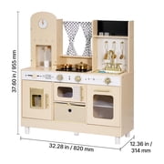 KFFKFF Wooden Play Kitchen Set for Kids, Pretend Cooking Toy with Lights & Sounds, Includes Food & Cookware, Modern Design with Ice Maker and Microwave, Suitable for Ages 3-8
