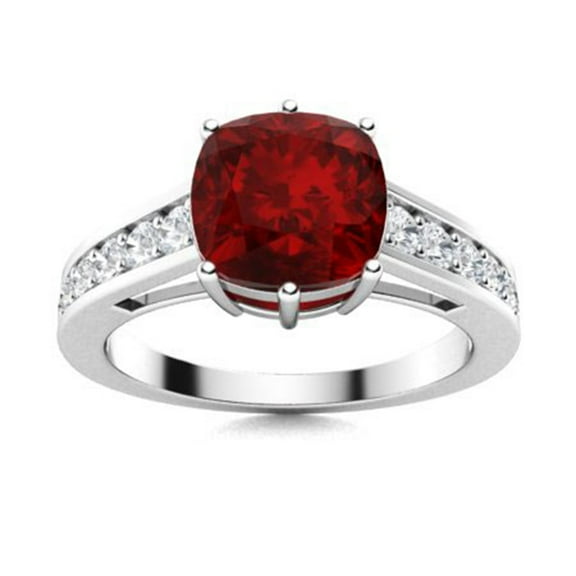 Mooneye Six Prong Solitaire 6mm Cushion Garnet 925 Sterling Silver Valentines Day Gift Ring