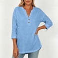 thumbnail image 5 of VBVC Women's Cotton Linen 3/4 Sleeve Tunic Top , Ladies' V Neck Henley Pullover Blouse , Soft Comfortable Daily Work Tee For Women, S-2XL, 5 of 9