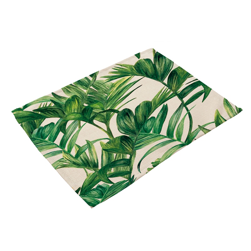 Simple Kitchen Placemat Coaster Green Leaf Plant Pattern Dining Table