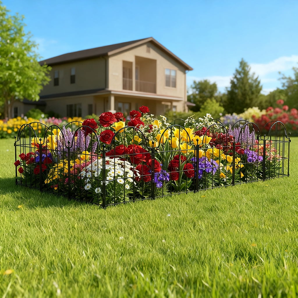 Metal Garden Fence, 22 in(H) x 32.88 ft(L) Arched Rustproof Metal No Dig Fence Garden Fence Border, Ground Stake Animal Barrier Fence for Rabbit Dog, Outdoor Decor for Yard & Patio