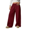 thumbnail image 3 of Women'S Wide Leg Sweatpants High Waisted Baggy Interior Drawstring Sweatpants Straight Leg Sweat Pants Red M, 3 of 9