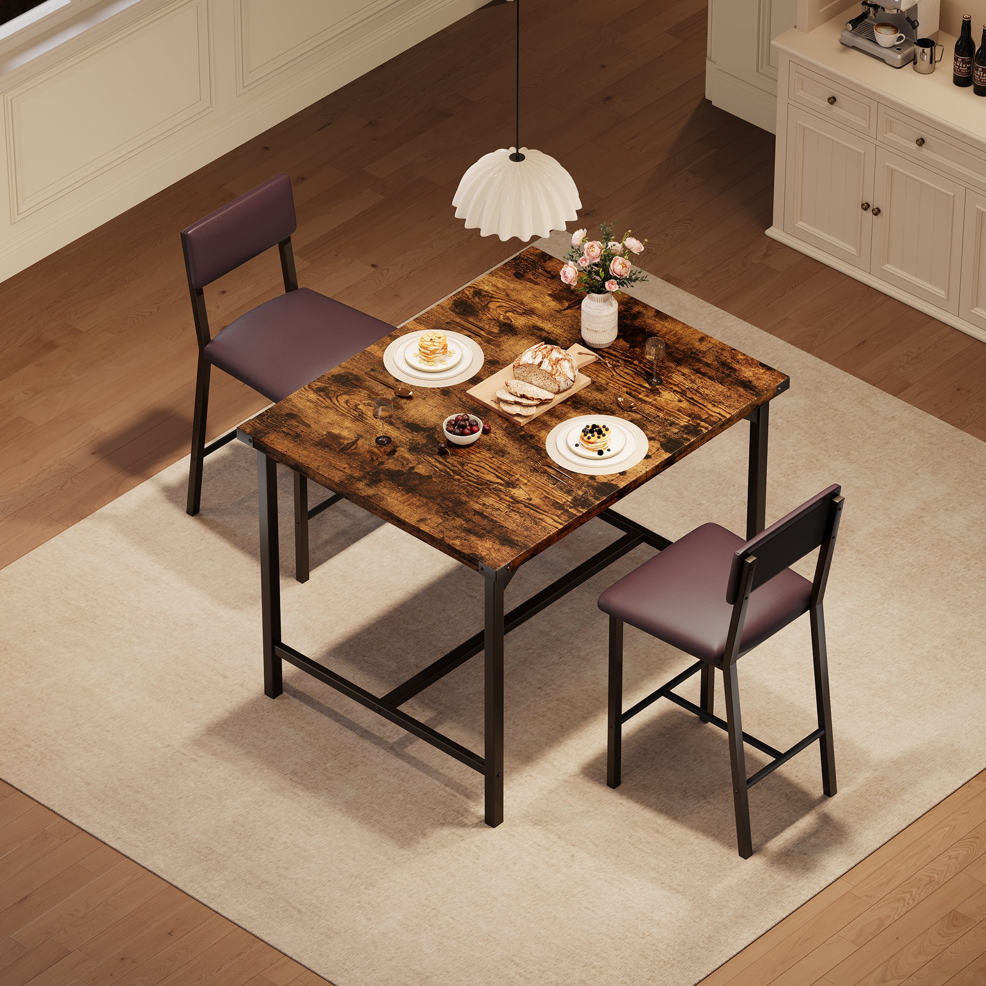 3-Piece Counter Height Dining Table Set for 2 – Includes Upholstered Bar Chairs with Backrest, Footrest, and Corner Protector – Perfect for Small Kitchens, Dining Rooms, Apartments