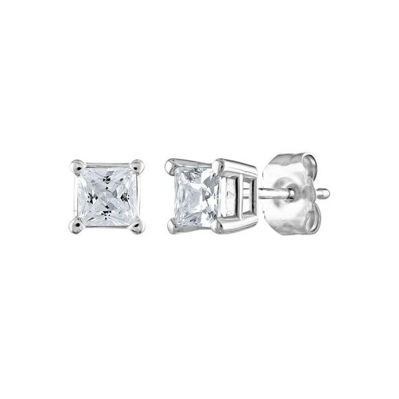 0.72 CT. T.W. Princess Cut Solitaire Diamond Stud Earrings in 14K Gold