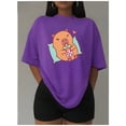 thumbnail image 3 of Playera Blusa De Capybara Recostado Bebiendo Soda Capibara Ropa De Mujer Color Morado Talla Grande Marca Emil SaEs, 3 of 4