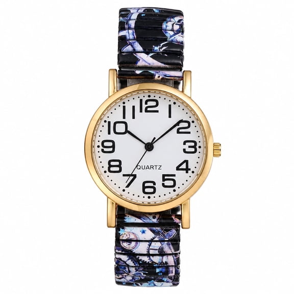 Avaner Women's Bohemian Elastic Watch: Printed Stainless Steel Stretch Band Large Arabic Numerals Boho Slip On Wristwatch for Women