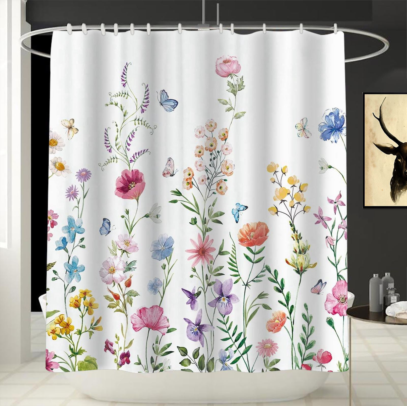 Cartoon Plant, Shower Curtain Hooks 12 Pcs Shower Curtain Rings