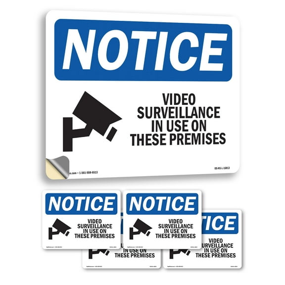 Video Surveillance In Use On These Premises OSHA Notice Vinyl Decal Label 5 Inch x 3.5 Inch - 5 Pack