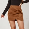 thumbnail image 2 of XIAONU Womens Suede Mini Skirt Soft Draped Trendy Skirts Elegant Casual Party Workout Warp Skirt, 2 of 4