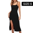 thumbnail image 2 of Women's Elegant One Shoulder Sleeveless Split Hem Wrap Ruched Party Cocktail Midi Dress, 2 of 5