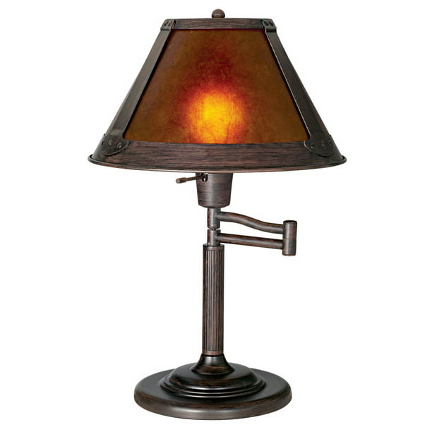 High Mica Shade Swing Arm Table Lamp, Swing Arm Table Lamp Bronze