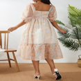 thumbnail image 2 of Femmes d'Été Bouffi Manches Robe de Bal Vintage Imprimé Carré Dentelle Princesse Tulle Taille Haute Robe Fluide, 2 of 6