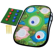 Golf Chipping Cornhole Game for All Ages | Double Sided Pop Up Golfing Target, Chipping Mat , 10 Soft Practice Balls for Indoor & Outdoor Play