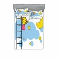 thumbnail image 2 of Star Bedding Set with Sheet & Covers, Girl on Ladder Hanging a Star in the Night Sky with Half Moon Cartoon Picture, Printed Bedroom Decor 2 Shams, 4 Sizes, Yellow Blue, by Ambesonne, 2 of 3