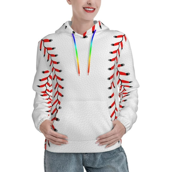 Women's Baseball 3D Printed Hooded Sweatshirt Long Sleeve Pullover Hoodies With Pocket Large
