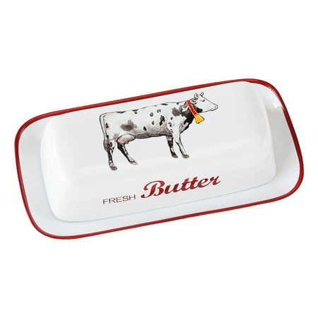 Farmhouse Air Gap Cover - Farmhouse Cow Covered Butter Dish - White Stoneware - By 180 Degrees