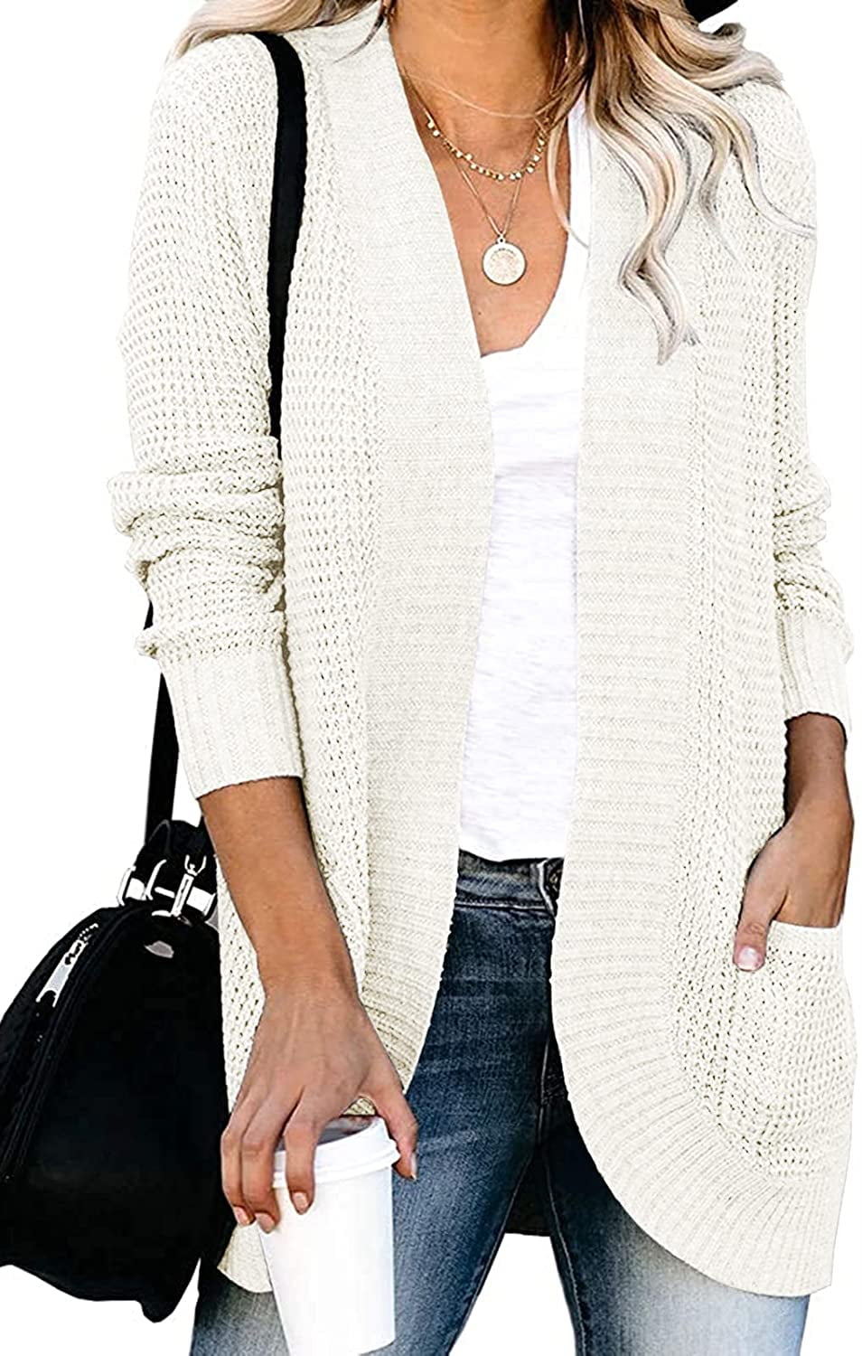 chunky knit beige cardigan