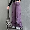 thumbnail image 4 of CYRBOKO Girls Cargo Pants with Pockets, Casual Elastic Waist Loose Fit Outdoor Wide Leg Pants Purple Size 11-12 T, 4 of 5