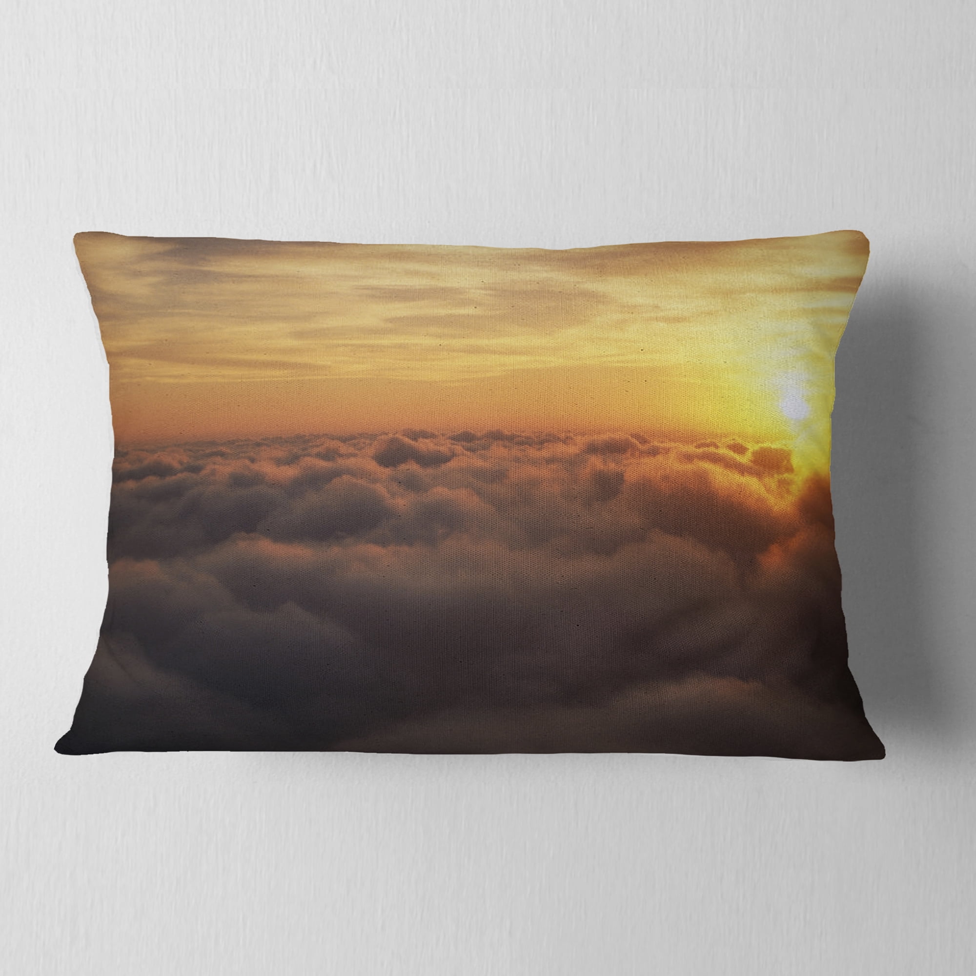 Designart Yellow Sunrise above Clouds - Landscape Printed Throw Pillow - 12x20