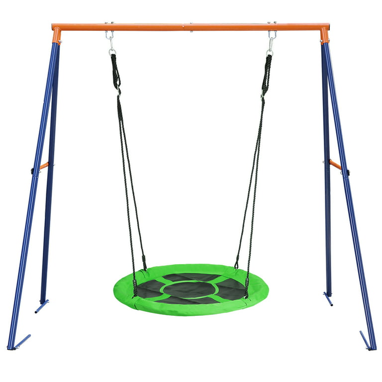 ZenSports 40'' Kids Flying Saucer Swing with Swing Stand Set 440lbs Heavy-Duty Frame Outdoor Fun Green
