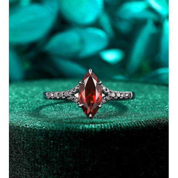 natural garnet ring 925 sterling silver solitaire engagement ring January birthstone red gemstone ring