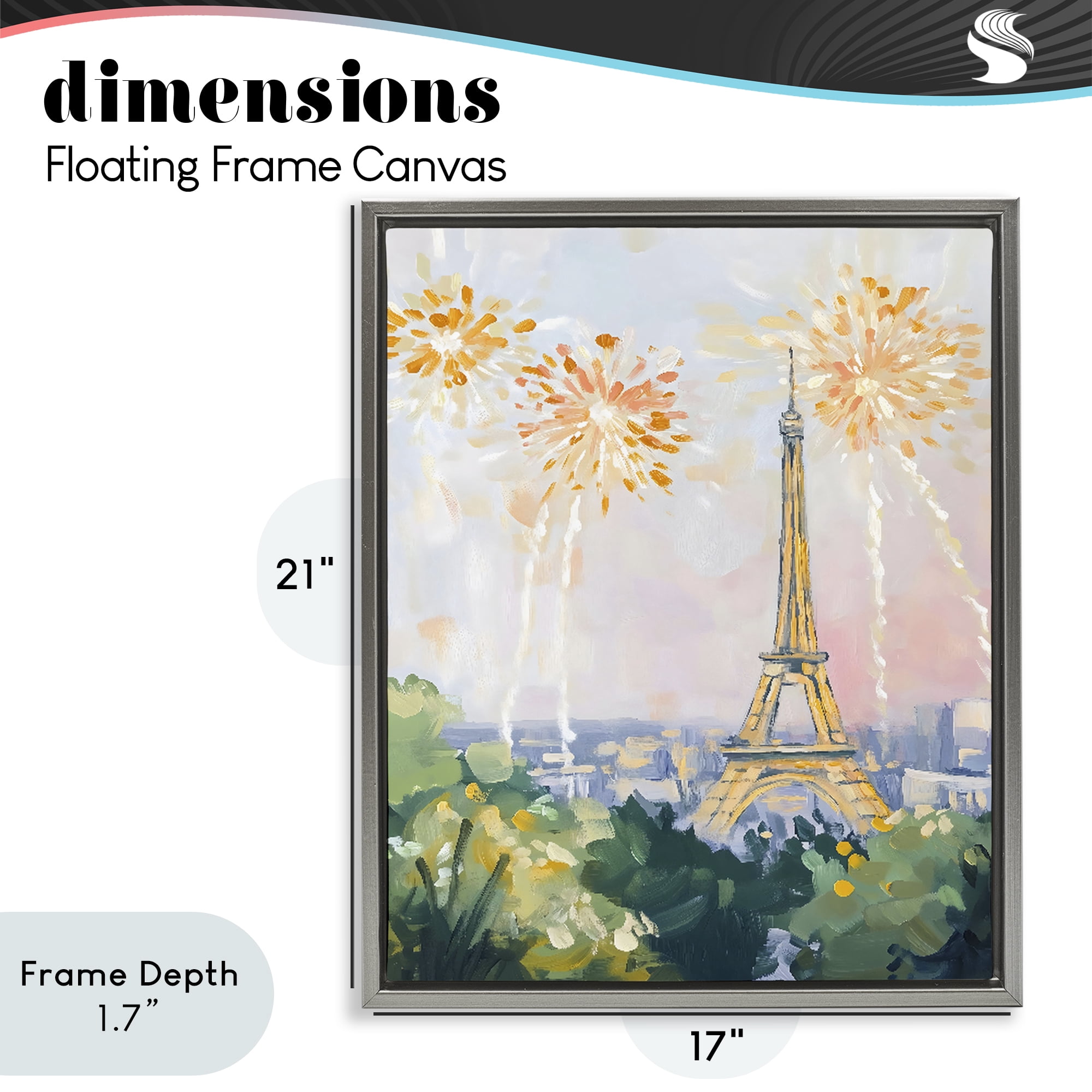 Stupell Industries Fireworks in Paris Gray Framed Floater Canvas Wall Art, design by The Prints Vibe
