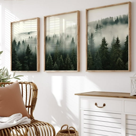 Luvia Forest Set Of 3 Misty Forest Triptych, Nature Prints, Modern Wall Decor Set 3 Prints 8x12 UNFRAMED