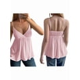 thumbnail image 3 of Women's Sleeveless Babydoll Deep Neck Spaghetti Strap Flared Hem Flowy Tank Top for Daily Wear Pink M, 3 of 7
