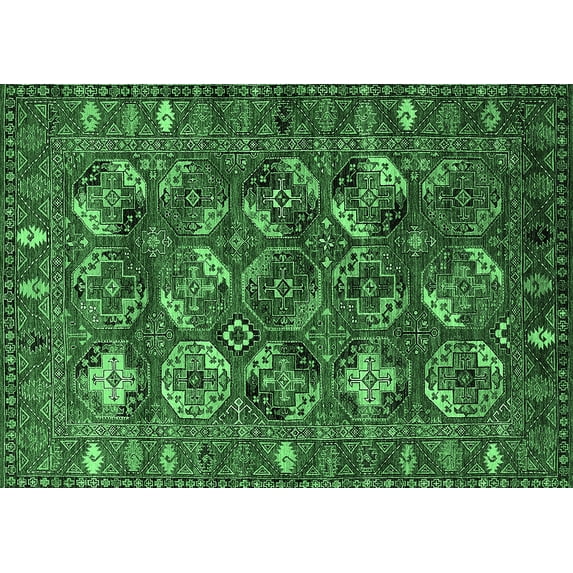 Ahgly Company Indoor Rectangle Oriental Emerald Green Industrial Area Rugs, 7' x 9'