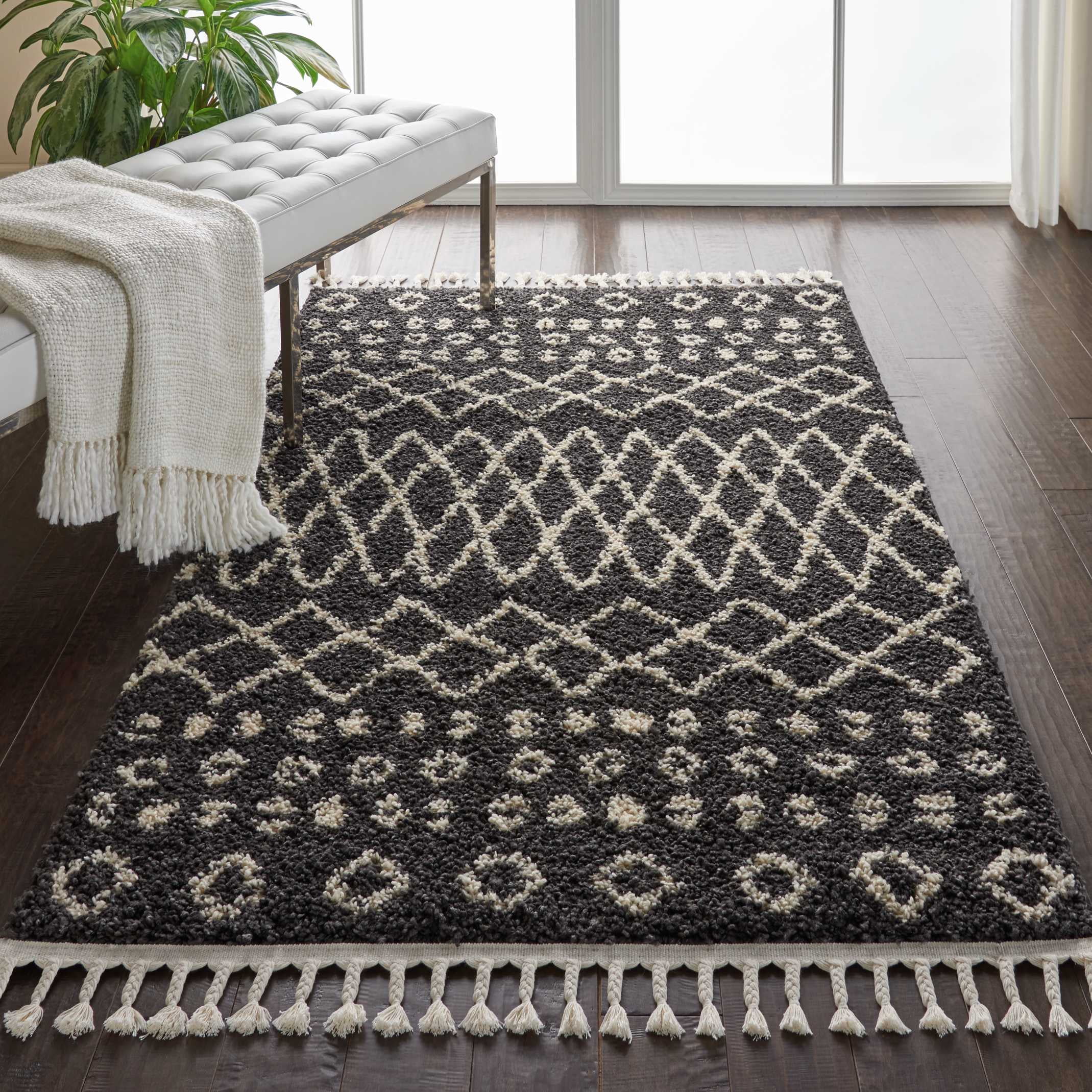 Nourison Moroccan Shag Plush Tribal Charcoal Area Rug Walmart Com Walmart Com