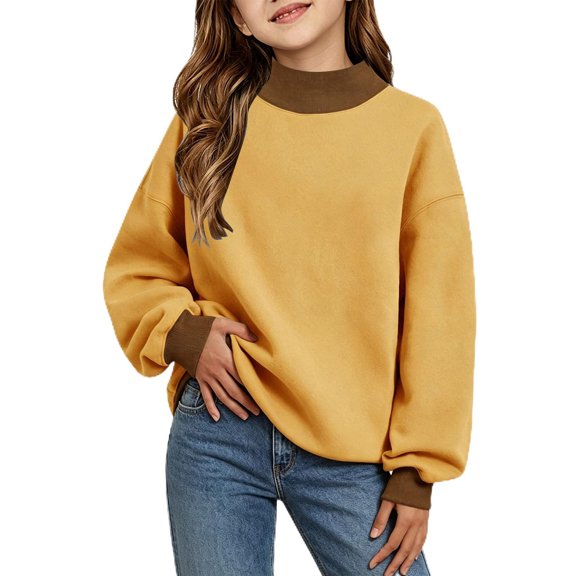 Kids' Sweatshirt Contrast Trim Mock Neck Long Sleeve Casual Pullover Basic Comfortable Solid Color Fall Top