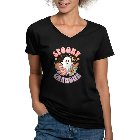 CafePress - Halloween Spooky Grandma T Shirt - Women's V-Neck Dark T-Shirt