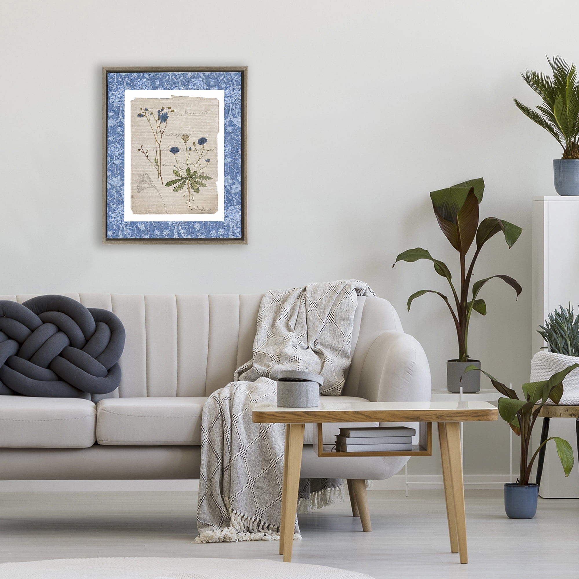 Stupell Industries Blue Antique Herbs Brown Framed Floater Canvas Wall Art, design by Livi Finn