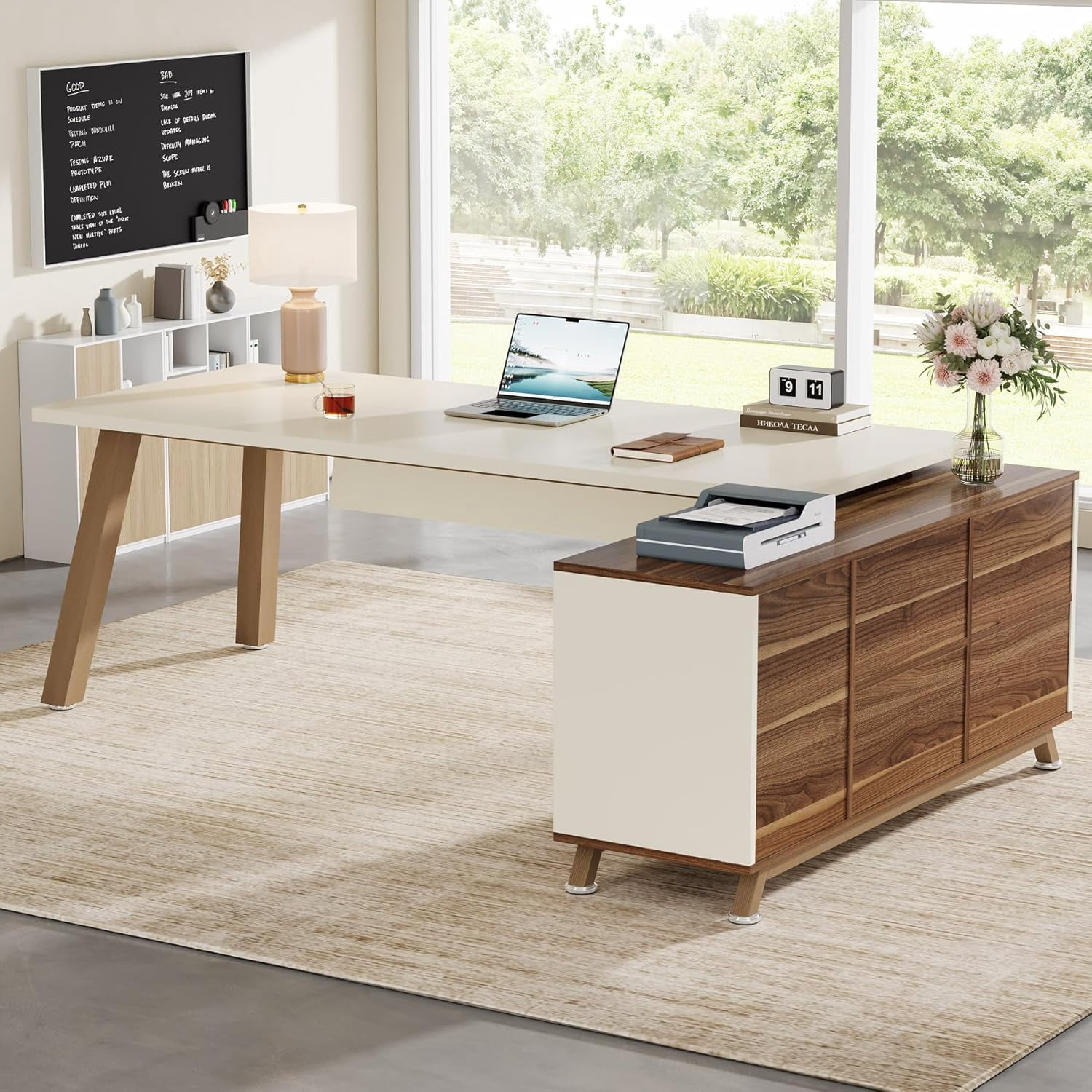 Tribesigns 71-Inch Executive Desk, L-Shaped Desk with 55-Inch Cabinet