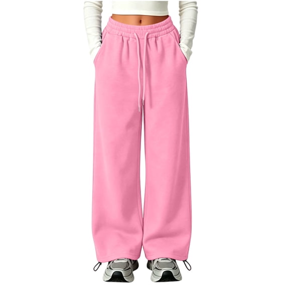 Cethrio Girls Sweatpants Size 10-12, Elastic Waist Casual Drawstring Straight-leg Athletic Pants Pink