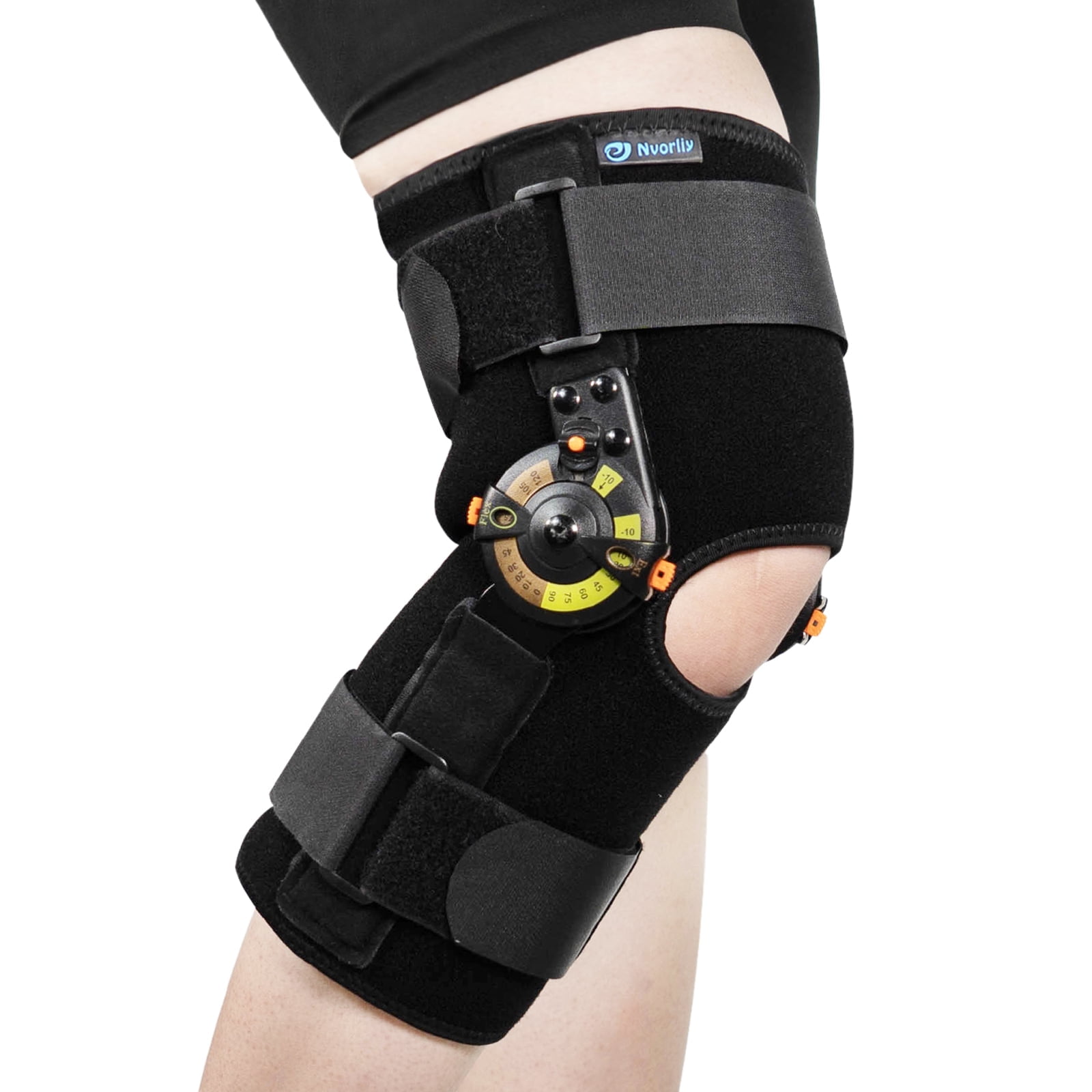 Nvorliy Hinged ROM Knee Brace with Side Stabilizers & Locking Dials, Post Op Knee Immobilizer for Arthritis, ACL, MCL, PCL, Meniscus Tear, Injurie/Knee Pain, Medical Orthopedic Support (Regular)