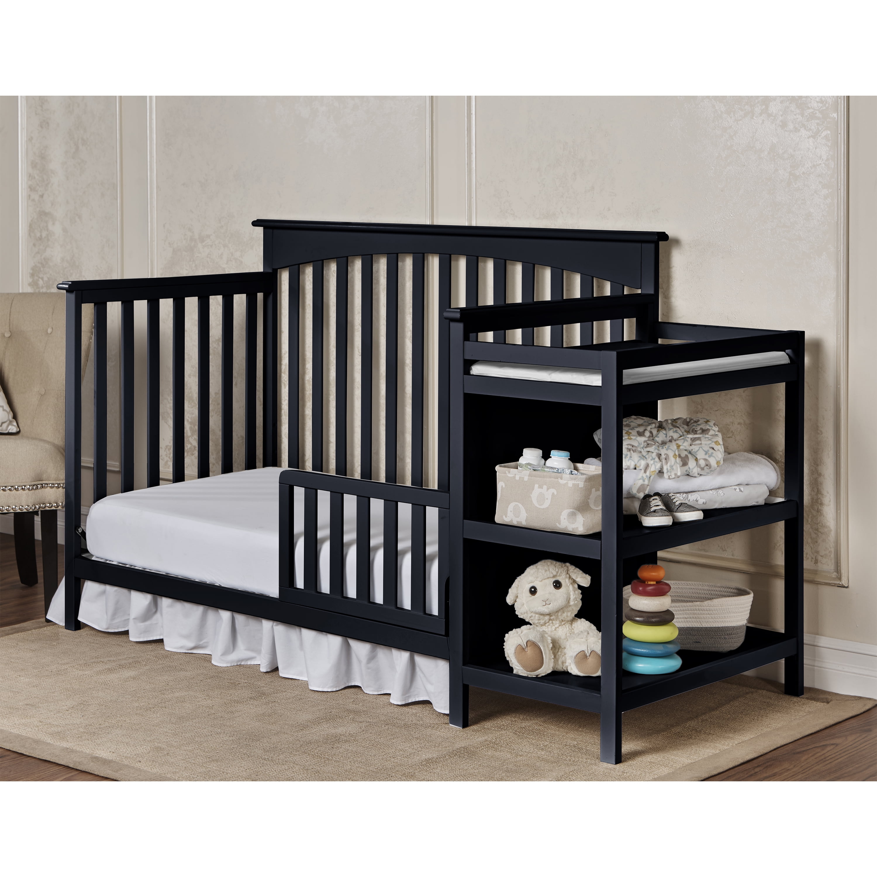 Dream On Me Chloe 5-in-1 Convertible Crib and Changer, Navy