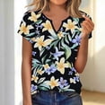 thumbnail image 3 of AKOEE Womens Summer Tops Tie-dye/Floral Printed Graphic Tee Shirt V Neck Short Sleeve Casual Base Tshirts (S, Yellow), 3 of 6
