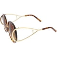 thumbnail image 3 of Women's Chunky Round Sunglasses Open Metal Arms Neutral Colored Lens 55mm (Tortoise Gold / Amber), 3 of 4