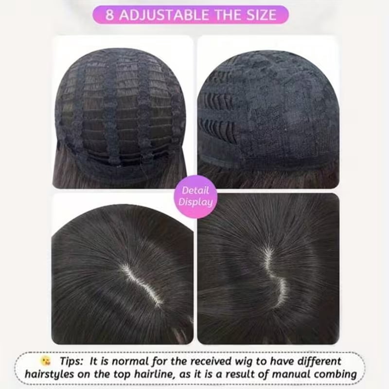 24-inch 240g heat-resistant synthetic wig medium-length wavy bangs black brown elegant women's daily wear wig