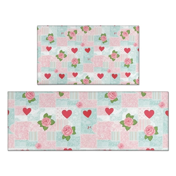 Pioneer Flower Floral Print Pattern Kitchen Rugs Sets Of 2, Anti Fatigue Non Slip Washable Floor Mats for Kitchen Sink Laundry, 17X30 Inch 17X47 Inch